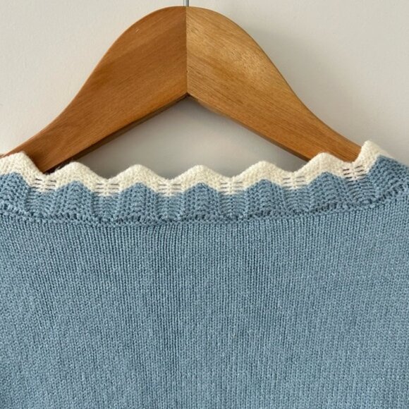 Simple Retro Blue Embroidered Daisy Cardigan Sweater NWT Size L - Picture 4 of 7